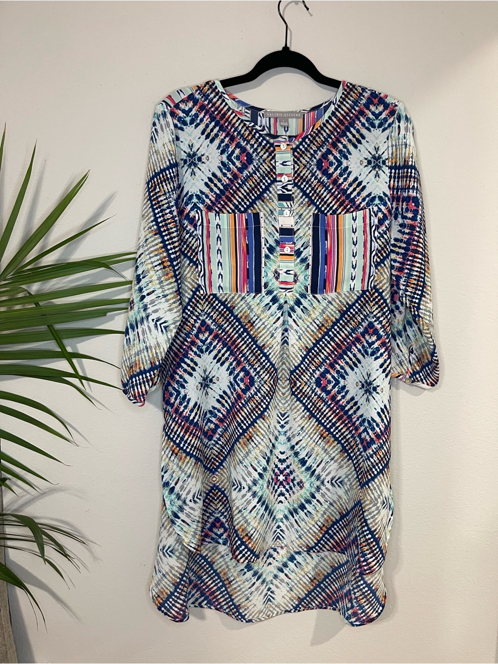 Valerie Stevens Multicolor Geometric Split-Neck Tunic